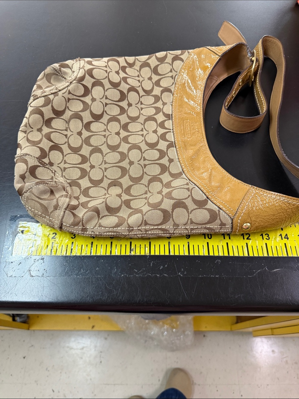 Coach Signature Canvas Hobo with Brown and Mustard Leather Trim - Picture 5 of 12